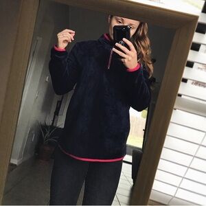 Women's Navy and Pink Fleece Pullover